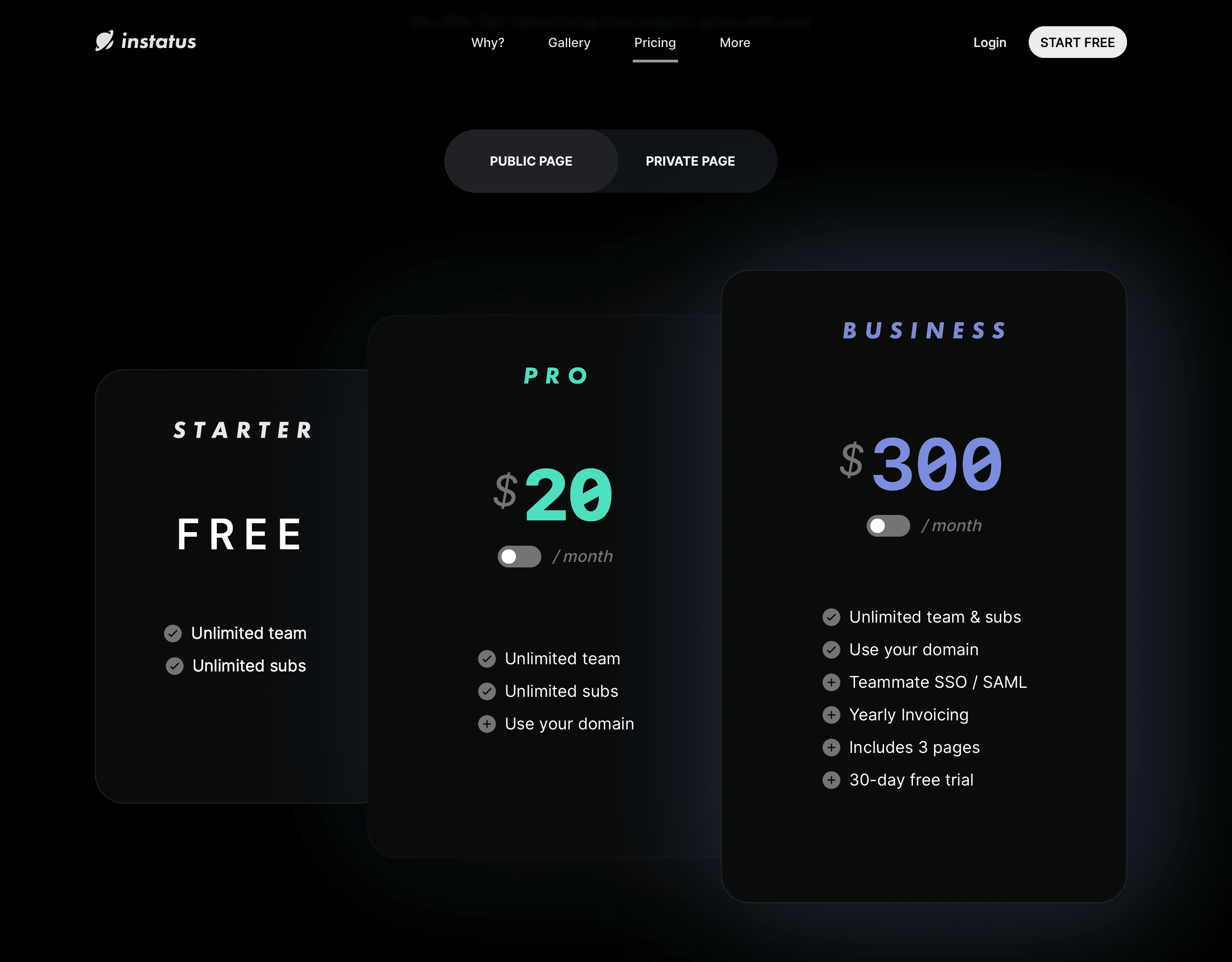 Instatus public page pricing